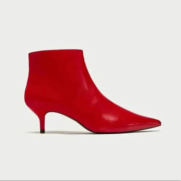 Zara Shoes - Zara Trafaluc Red Mid Heel Ankle Boots